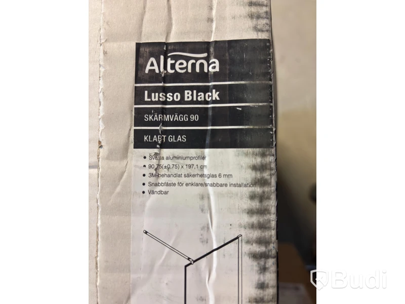 Dushvägg/ skärmvägg Alterna, Lusso black, rak, 90,75x197,1 cm