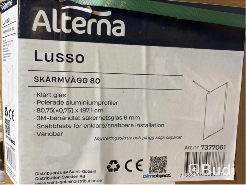 Duschvägg/Skärmvägg Alterna, Lusso, rak, 80,75x197,1 cm