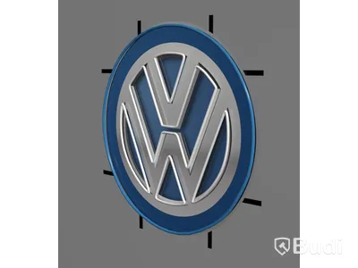Neonskylt Volkswagen-logotyp, blått glas