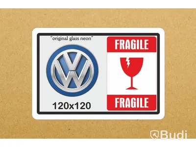 Neonskylt Volkswagen-logotyp, blått glas