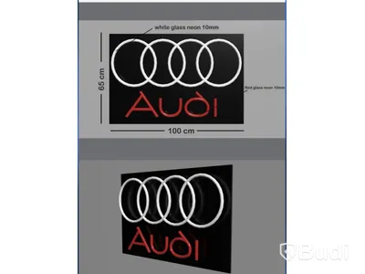 Neonskylt Audi logotyp, röd/vit, glas