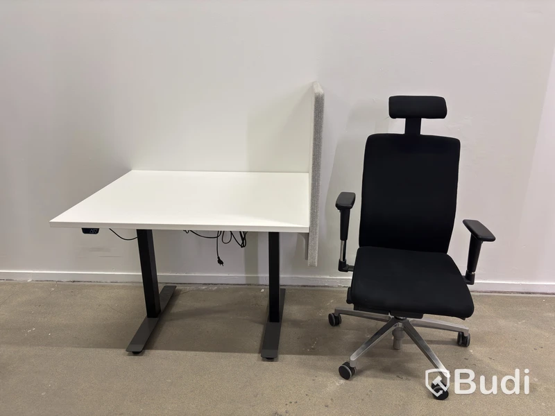 Height-adjustable desk with screen, Edsbyn, incl. office chair