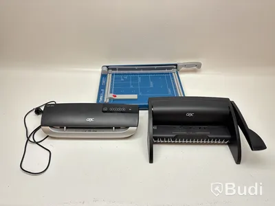 lamineringsmaskin, pappersskärare och en inbindningsmaskin från GBC och Dahle.