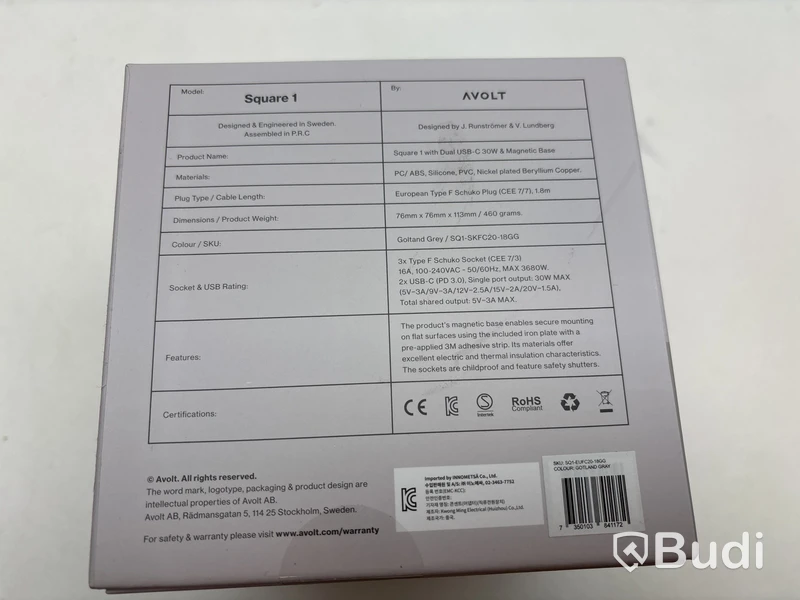 Grenuttag Square 1 Avolt , samt 3 st. USB-C kablar Avolt