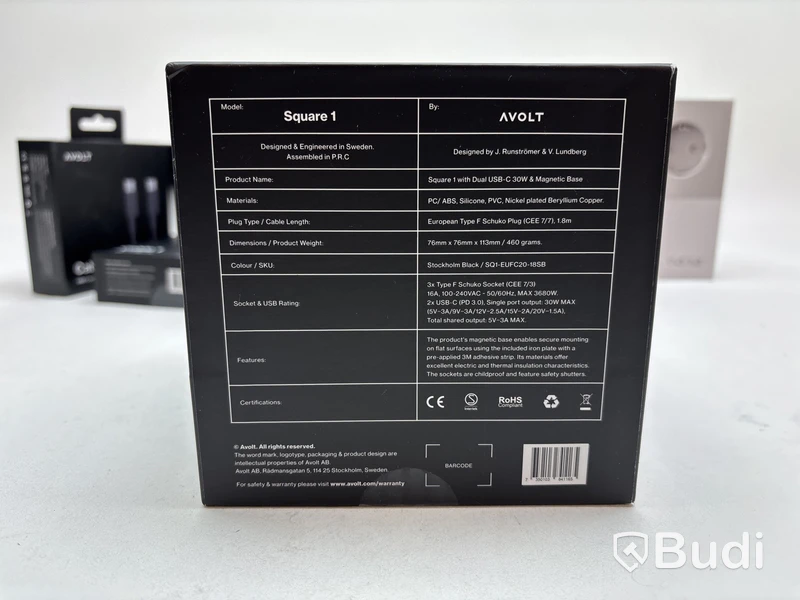 Grenuttag Square 1 Avolt , samt 3 st. USB-C kablar Avolt