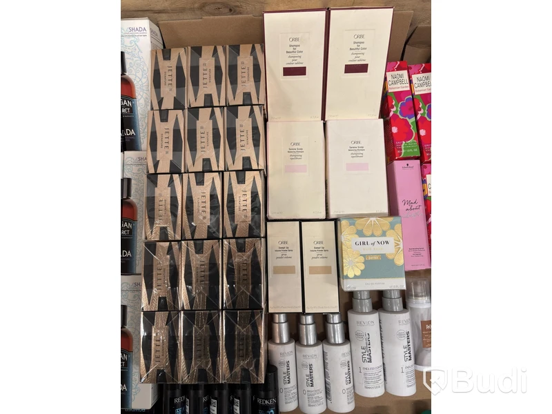 Lot of assorted hair products, perfumes, etc.