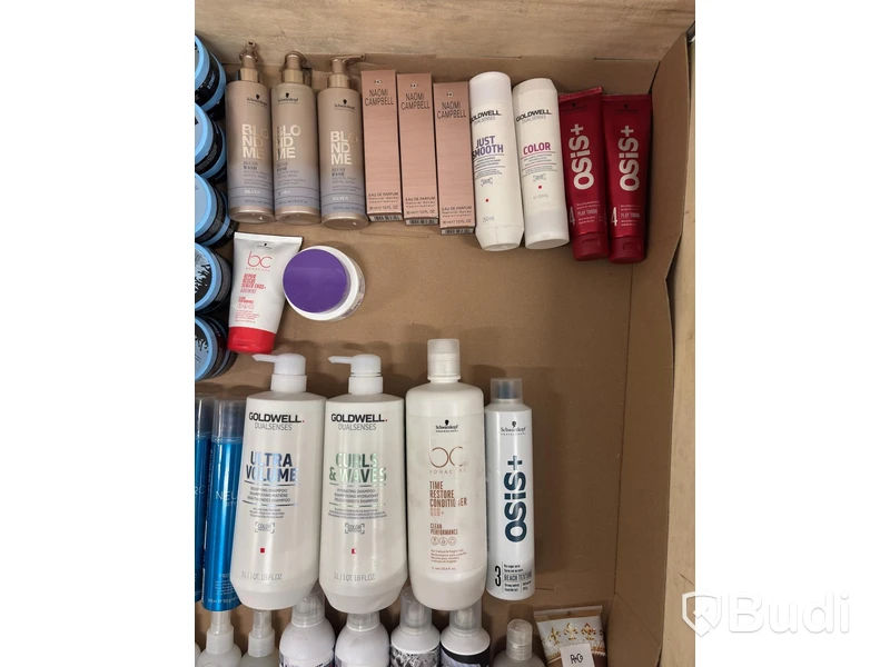 Lot of assorted hair products, perfumes, etc.