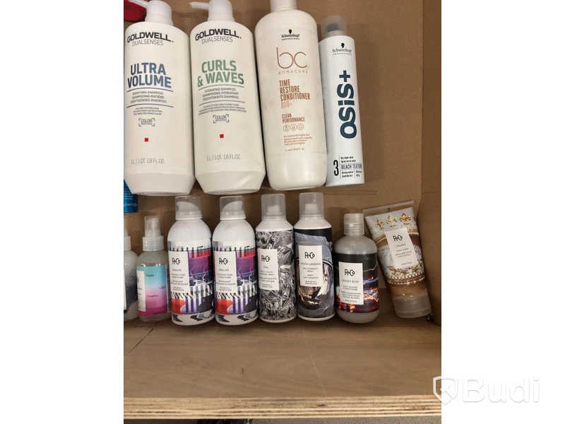 Lot of assorted hair products, perfumes, etc.