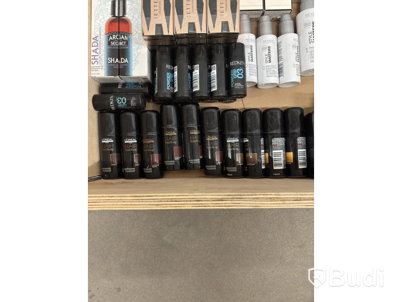 Lot of assorted hair products, perfumes, etc.