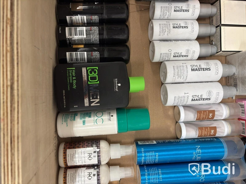 Lot of assorted hair products, perfumes, etc.
