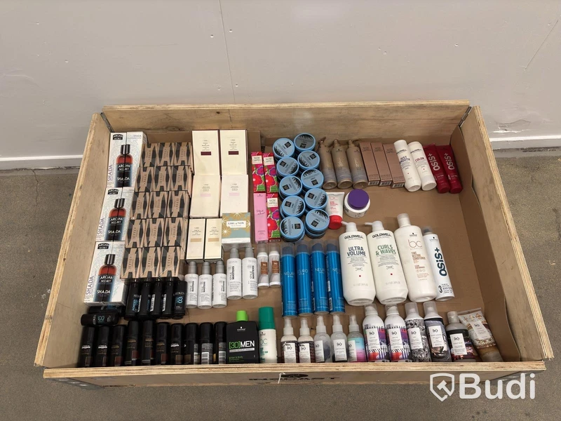 Lot of assorted hair products, perfumes, etc.