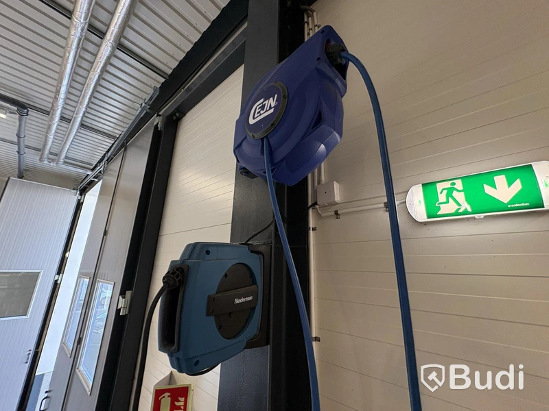 2 Wall-Mounted Compressed Air Hose Reels and 1 Cable Reel
