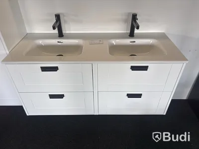 Bathroom vanity, white, double washbasin