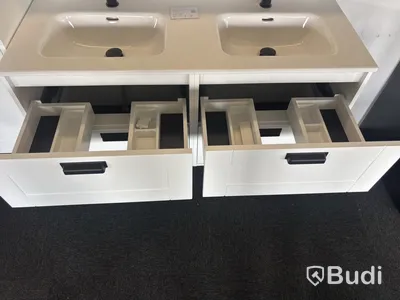 Bathroom vanity, white, double washbasin