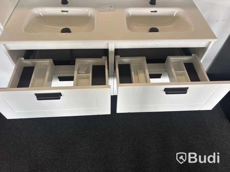 Bathroom vanity, white, double washbasin