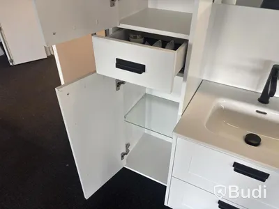 Bathroom vanity, white, double washbasin
