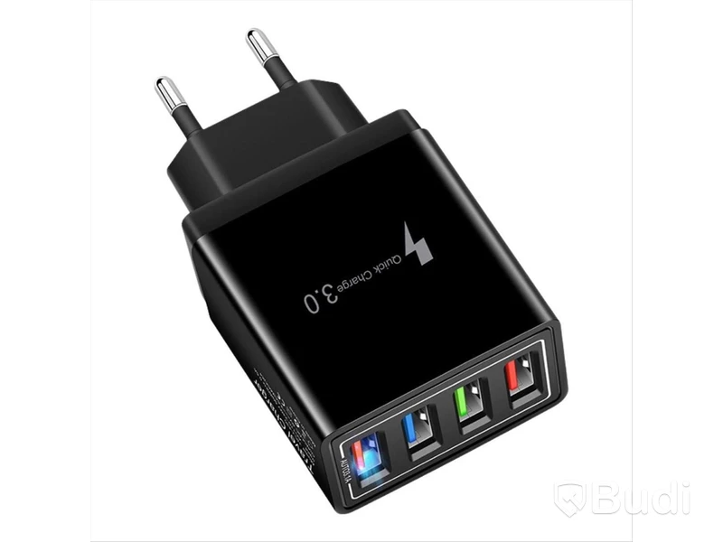 Parti med snabbladdande USB väggadapter, 4 portar, svart, totalt 12 st - fri frakt