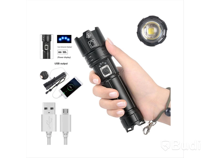 Parti med 4 st LED-ficklampor, 3000 lumen, usb-c laddning - fri frakt