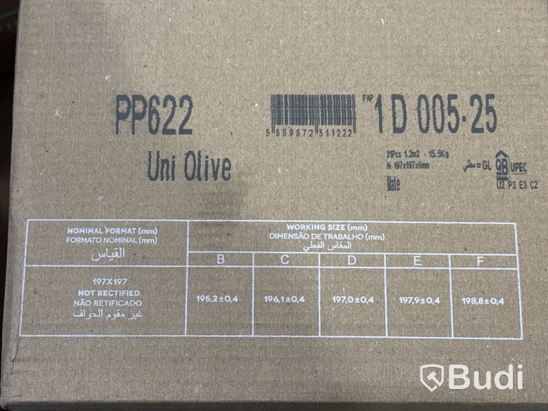 80 kvm kakel Pavigres PP622 | 1 pall | Uni Olive | 20x20 cm