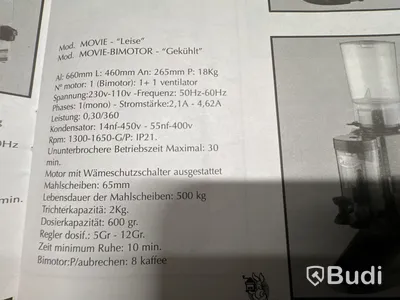 Kaffekvarn Cunill Movie BIMOTOR, 660x460x265 mm, 18 kg