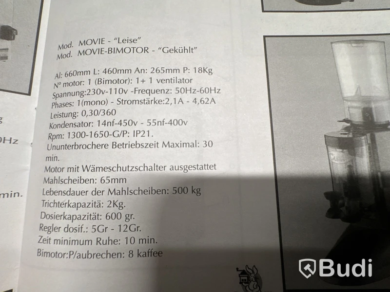 Kaffekvarn Cunill Movie BIMOTOR, 660x460x265 mm, 18 kg