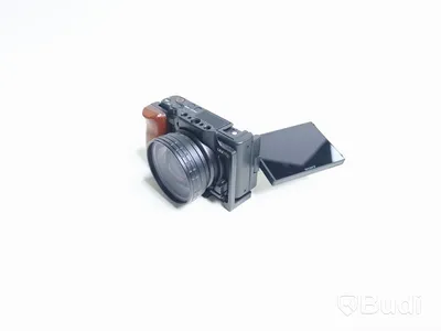 Kamera Sony ZV-1 med aluminiumcage med trähandtag och vidvinkeladapter ink batteri