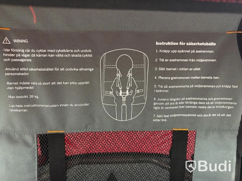Cykelkärra Rex, för 1 barn grå/röd/svart