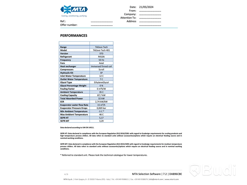 Processkylare MTA TAEvo Tech 401, 2019