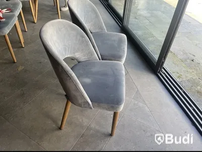 Chairs, set of 2, blue velvet, wooden legs