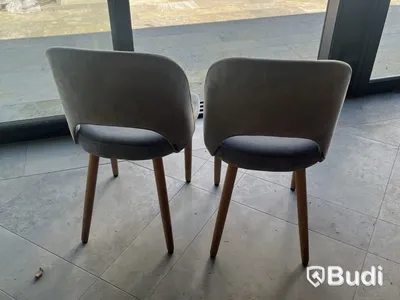 Chairs, set of 2, blue velvet, wooden legs