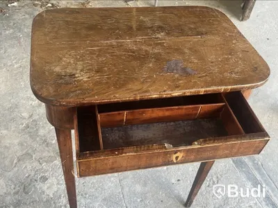 Antique sewing table, brown wood, drawer
