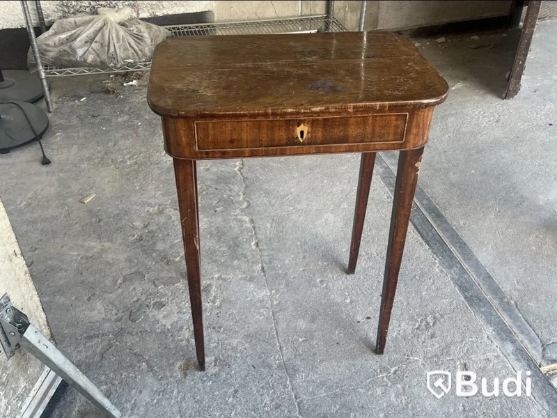 Antique sewing table, brown wood, drawer