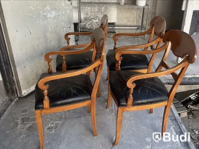 Selva chairs, set of 4, antique, wood and leather