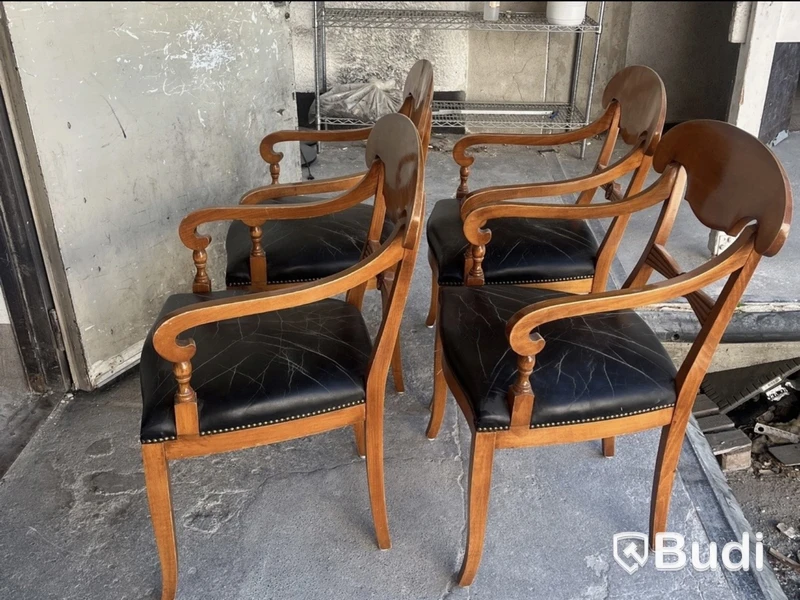 Selva chairs, set of 4, antique, wood and leather