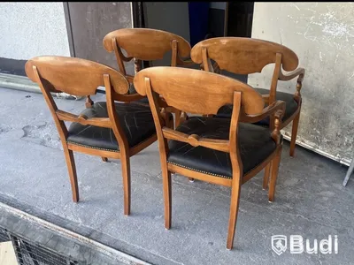 Selva chairs, set of 4, antique, wood and leather