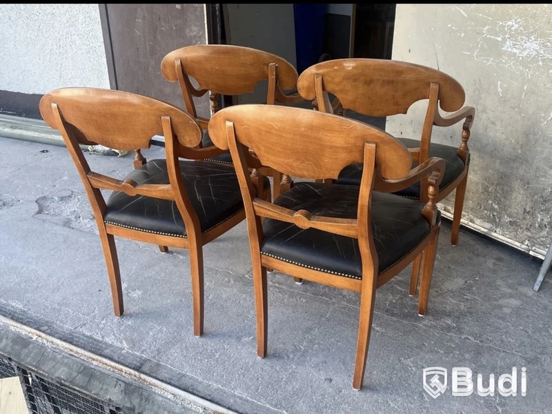 Selva chairs, set of 4, antique, wood and leather