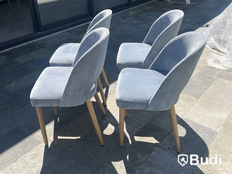 Dining chairs, blue velvet, set of 4