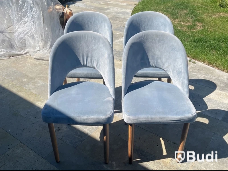 Dining chairs, blue velvet, set of 4