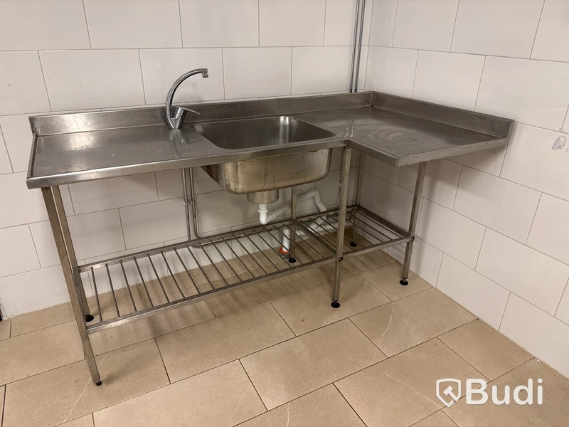 Rostfri diskbänk med ho & blandare | 180x63-94x92 cm