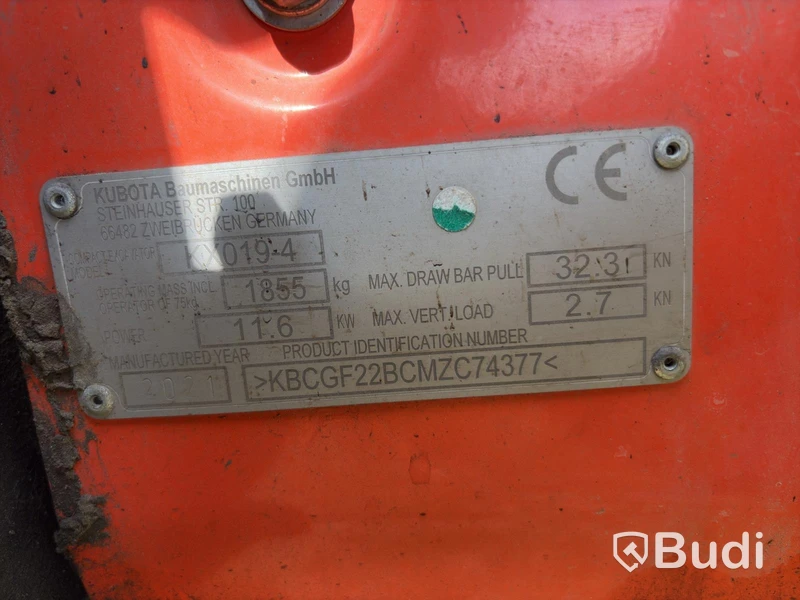 Minigrävare Kubota KX019-4, 2021, 1455 tim