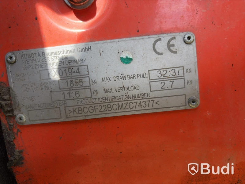 Minigrävare Kubota KX019-4, 2021, 1455 tim