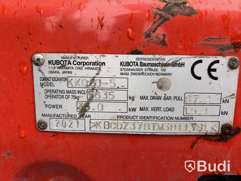 Grävmaskin Kubota KX060-5, 2021, 3068 tim