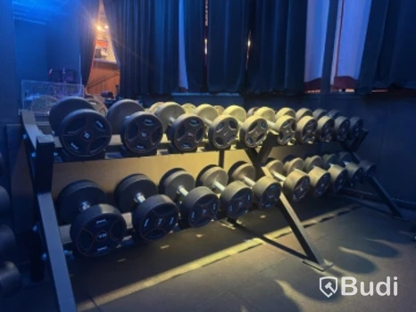 Hantlar på ställning från 10kg till 32,5 kg komplett set