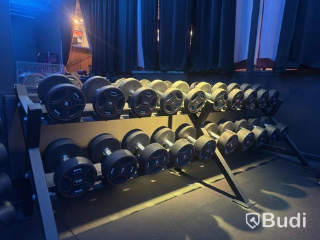 Hantlar på ställning från 10kg till 32,5 kg komplett set