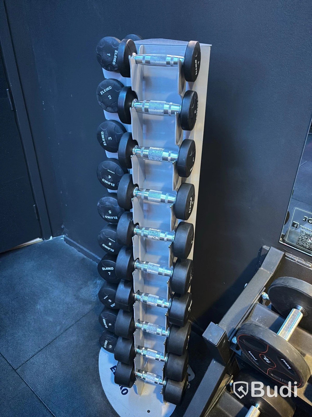 Complete dumbbell rack with Eleiko dumbbells, 1–10 kg