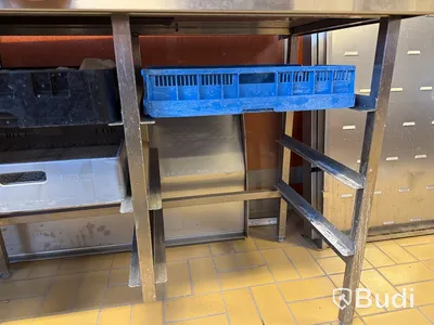 Köksbänk rostfritt stål, underhyllor, 5st glasbackar