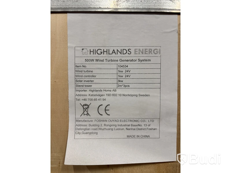 Vindkraftsanläggning 500 W för hemmabruk