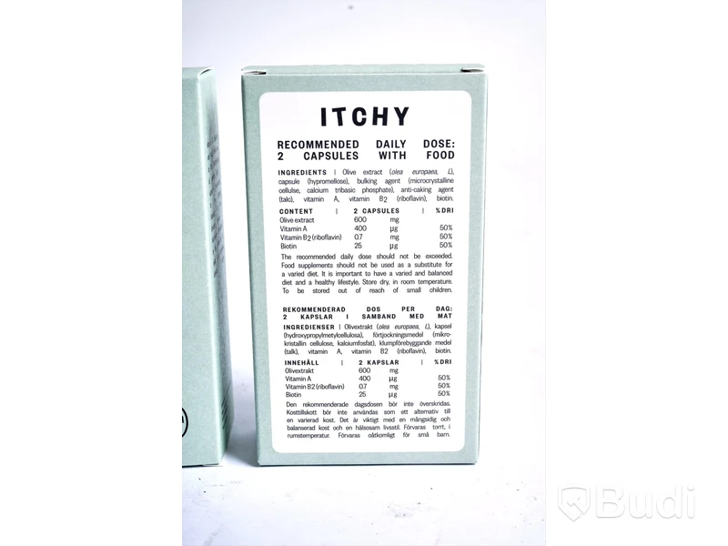 Hudkräm & kosttillskott + Huvtröja (strl: M) – ITCHY, Totalt ord. pris inkl. moms ca: 2000 kr