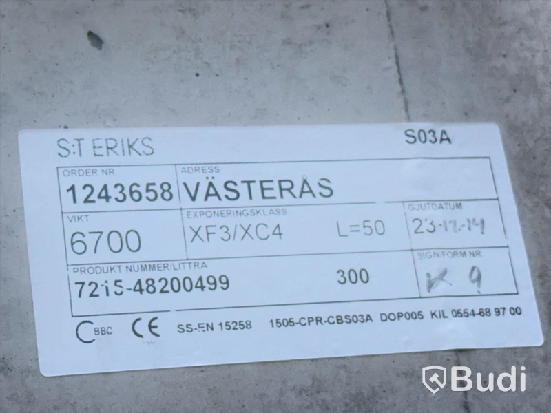 13 st prefabricerade betongelement/L-stöd S:t Eriks