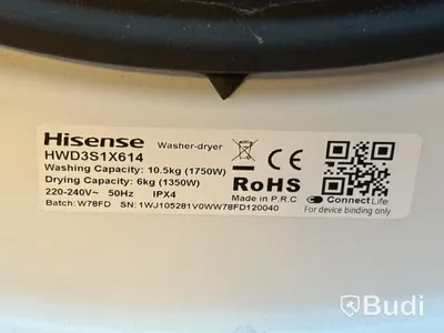 Tvätt/tork Hisense HWD3S1X614, 10,5/6 kg